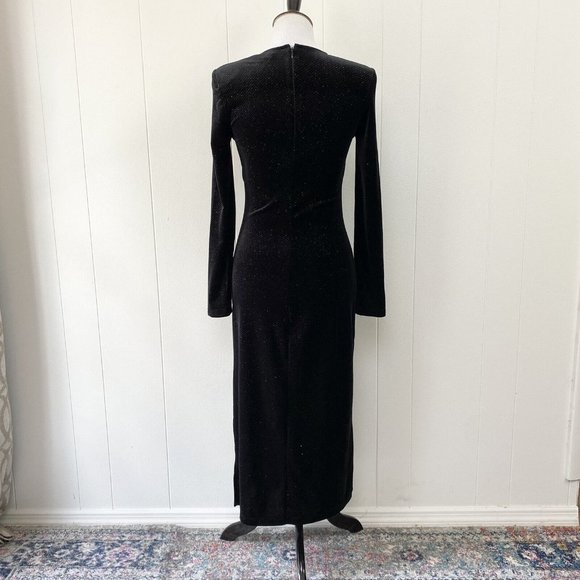 & OTHER STORIES Long Sleeve Velvet Midi Black Dress Bodycon Gold Sparkles Sz. 2 - Picture 7 of 16